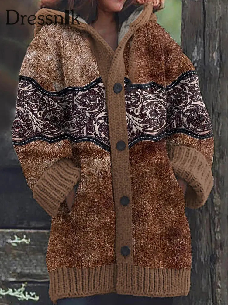 Langer Mantel aus Fleece mit westlichem Vintage-Druck für Damen als bild / S