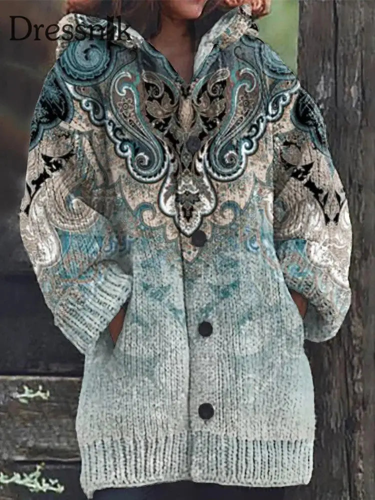 Langer Mantel aus Fleece mit westlichem Vintage-Druck für Damen als bild / S