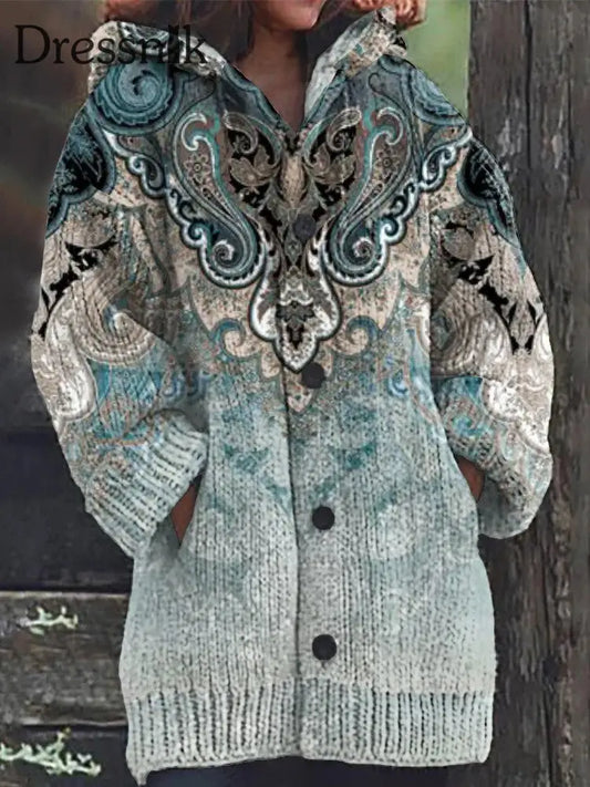 Langer Mantel aus Fleece mit westlichem Vintage-Druck für Damen als bild / S