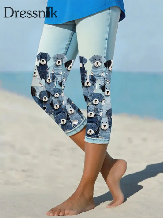 Leggings für Damen Jeans hunde Himmelblau / S