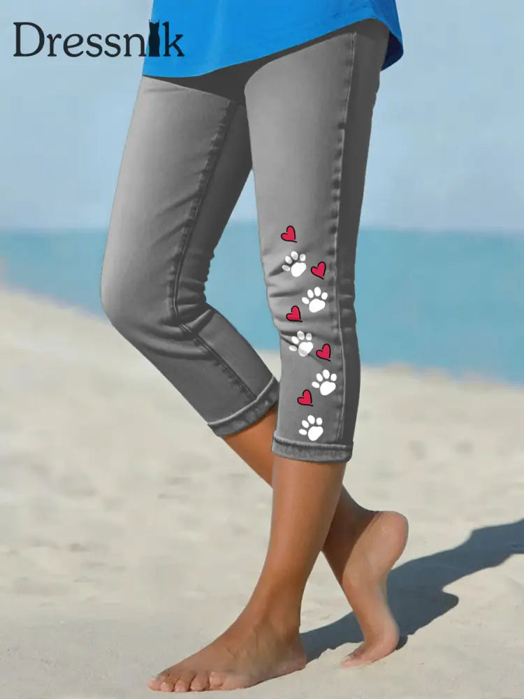 Leggings mit Jeans-Pfote für Frauen Dunkelgrau / S