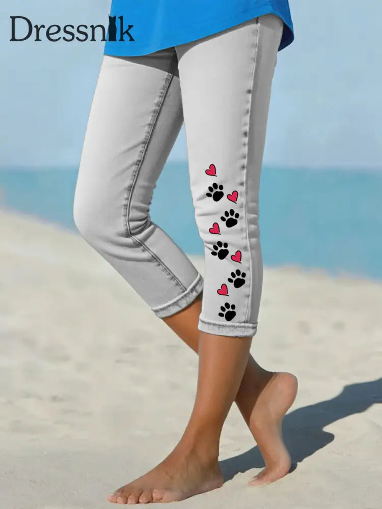 Leggings mit Jeans-Pfote für Frauen Hellgrau / S