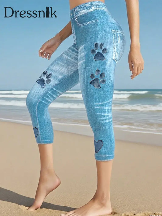 Leggings mit Jeans-Pfote für Frauen Himmelblau / S