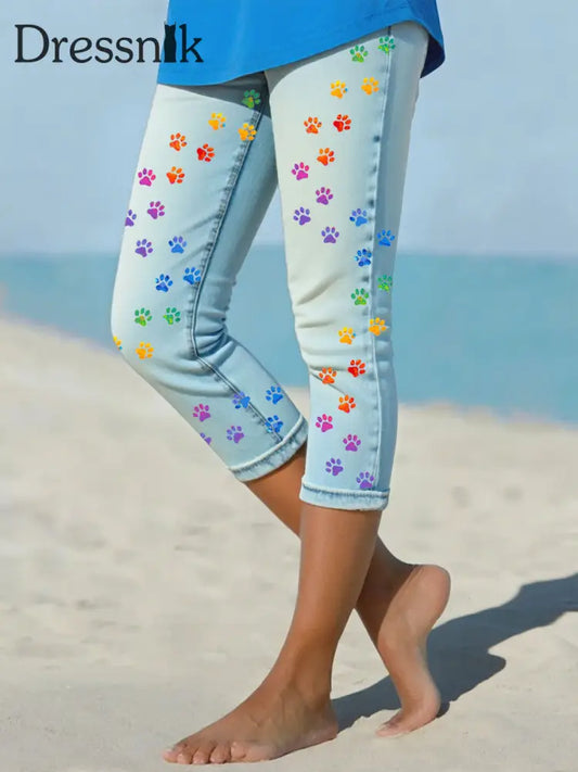 Leggings mit Jeans-Pfote für Frauen Himmelblau / S