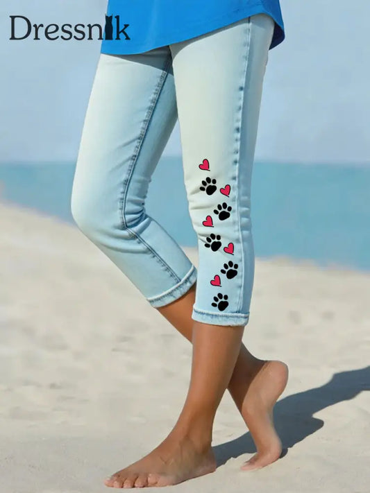 Leggings mit Jeans-Pfote für Frauen Himmelblau / S