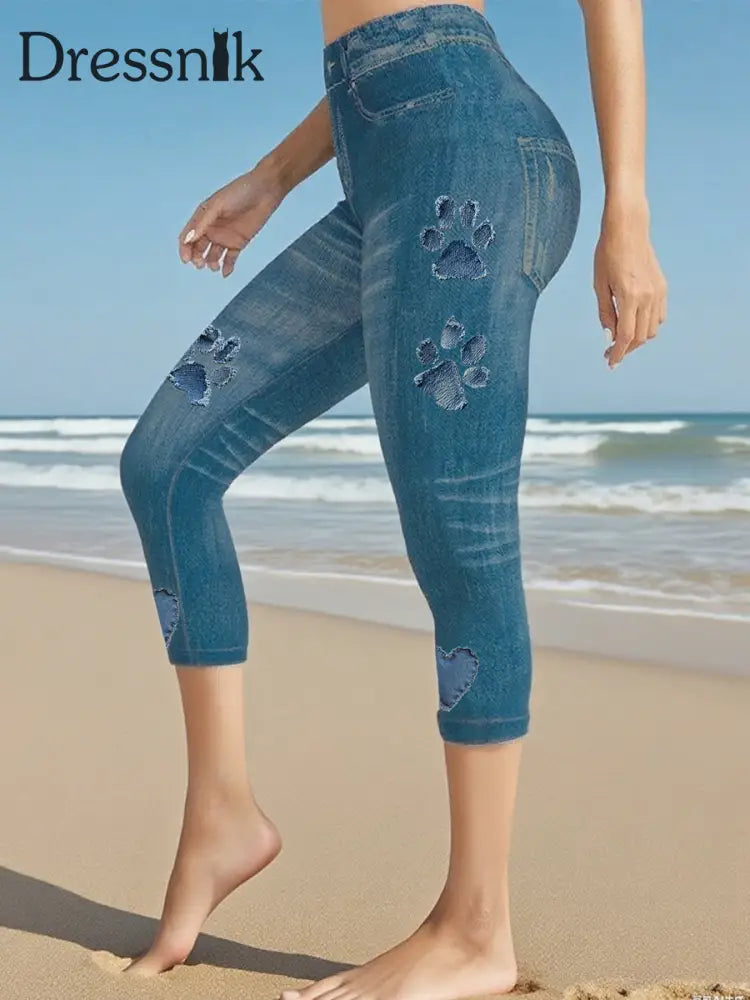 Leggings mit Jeans-Pfote für Frauen Marineblau / S