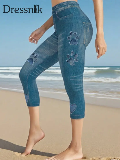Leggings mit Jeans-Pfote für Frauen Marineblau / S