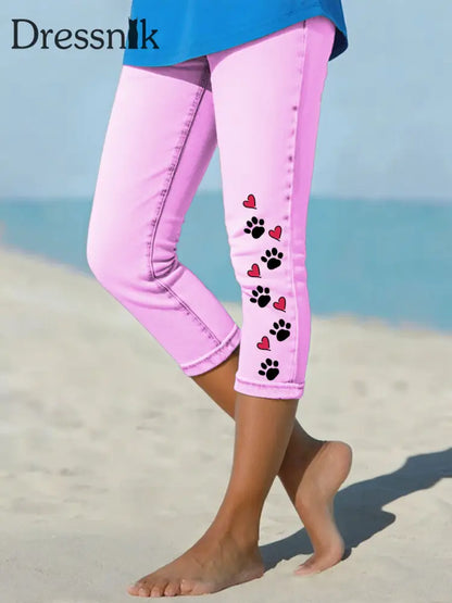 Leggings mit Jeans-Pfote für Frauen Rosa / S