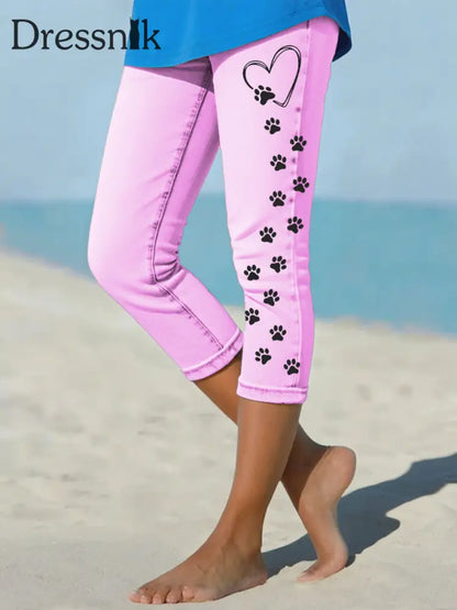 Leggings mit Jeans-Pfote für Frauen Rosa / S