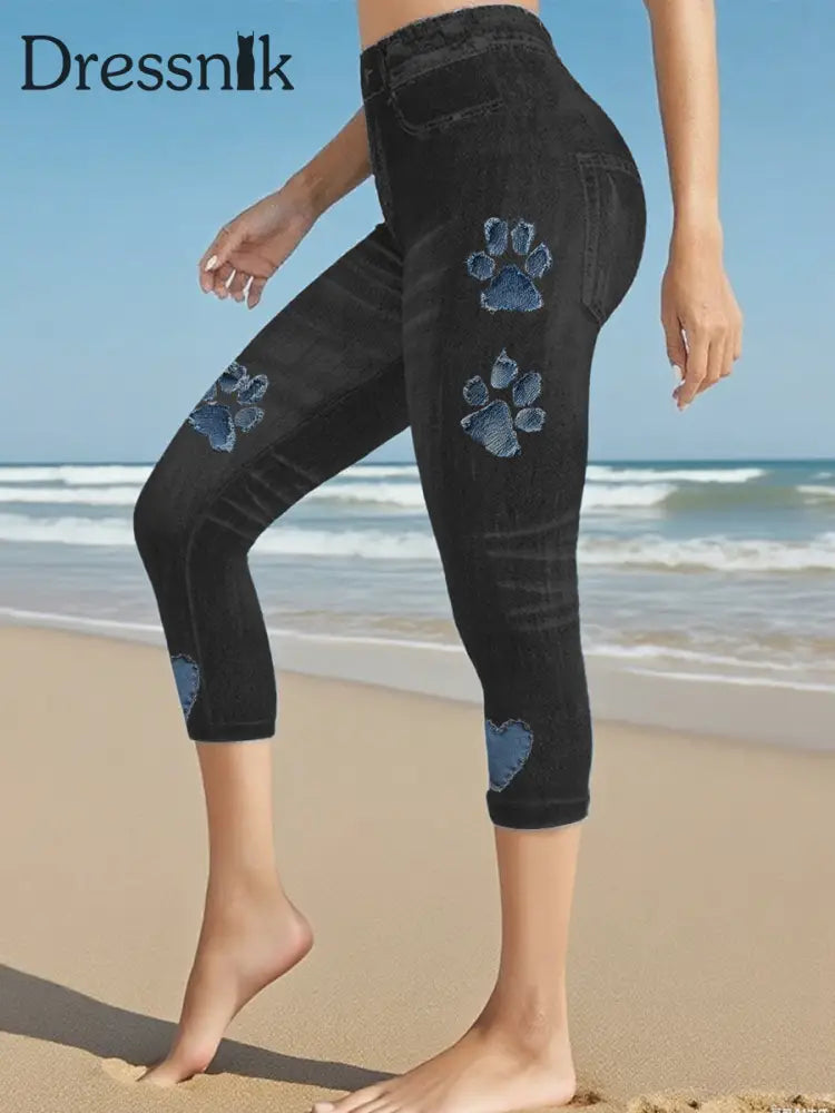 Leggings mit Jeans-Pfote für Frauen Schwarz / S