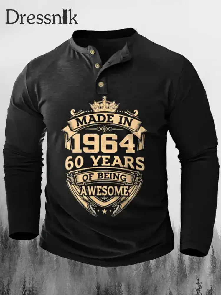 Made In 1964 60 Jahre Awesome Bedruckte V-Ausschnitt Knopf Lange Ärmel Sweatshirt A / S