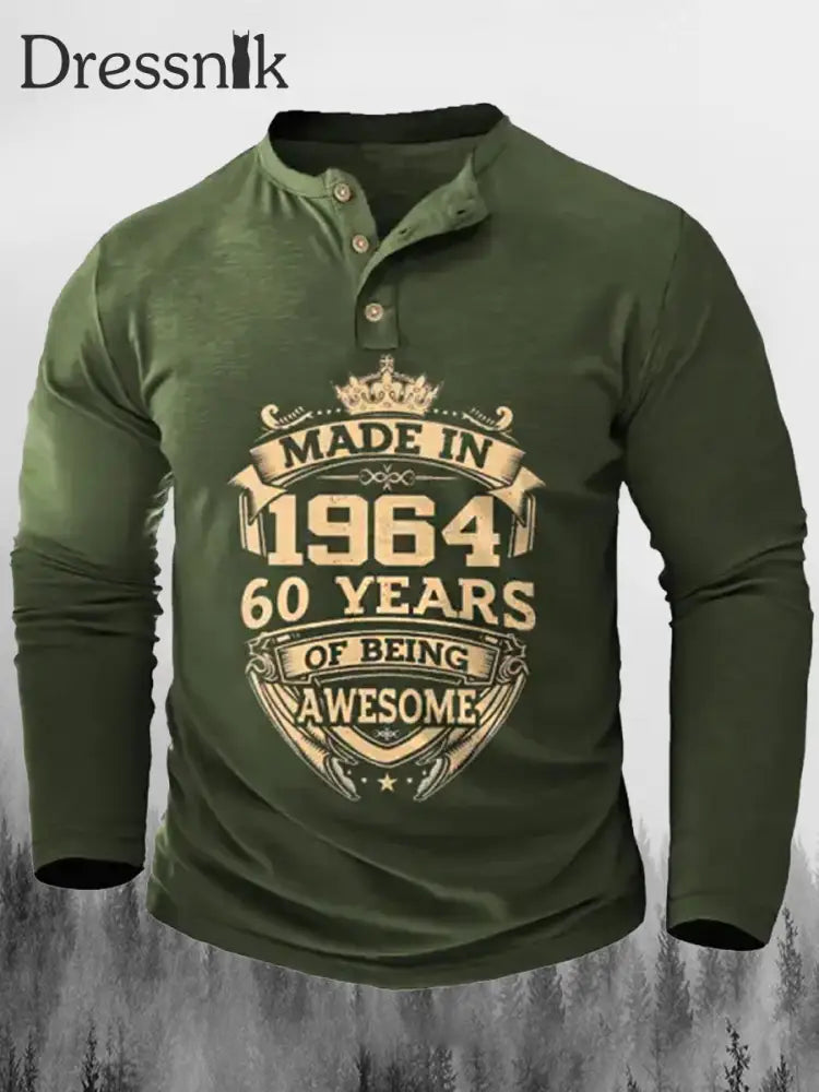 Made In 1964 60 Jahre Awesome Bedruckte V-Ausschnitt Knopf Lange Ärmel Sweatshirt B / S