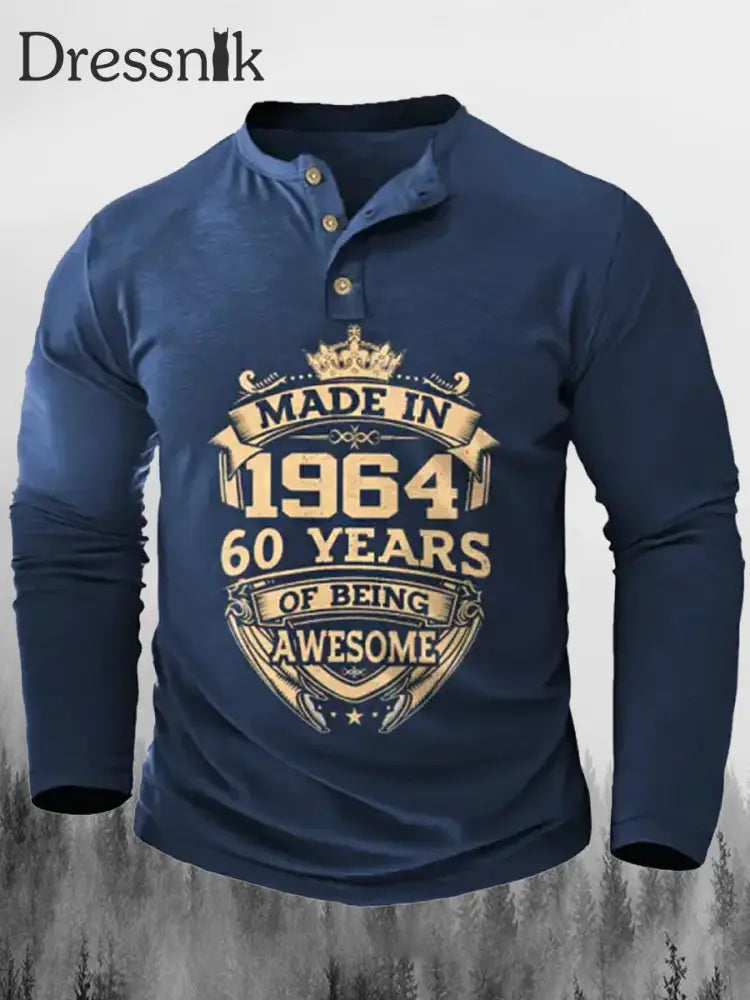 Made In 1964 60 Jahre Awesome Bedruckte V-Ausschnitt Knopf Lange Ärmel Sweatshirt C / S