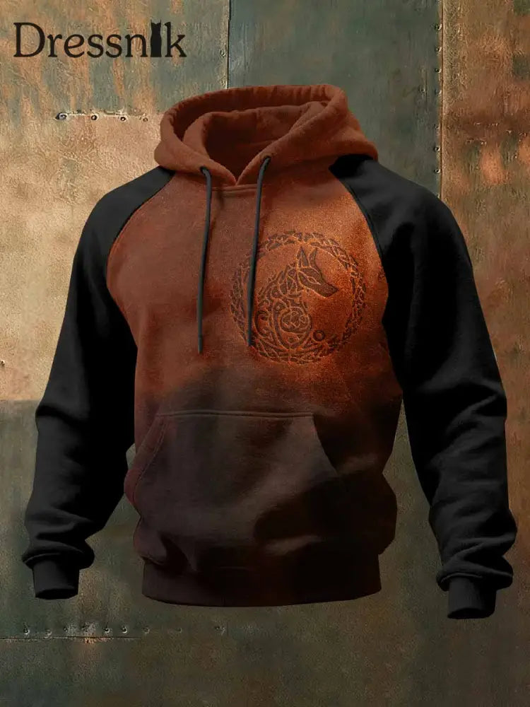 Män Vintage Viking Tryck Casual Kapuzen Sweatshirt als bild / S