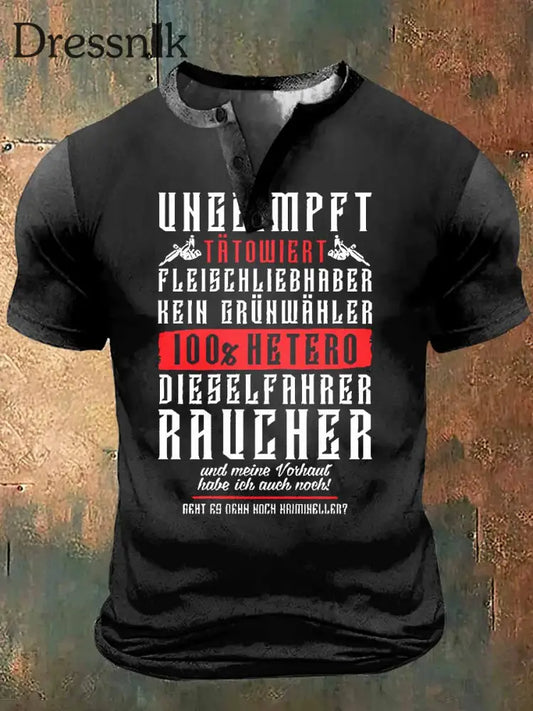 Männer 100% Hetero Print Kunst Kurzarm Henley Hals T-Shirt Schwarz / S