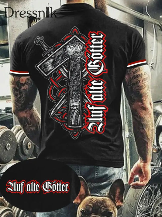 Männer Alte Götter bedrucktes Kurzarm-T-Shirt Schwarz / S