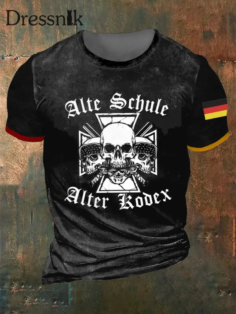 Männer Alte Schule Alter Kodex bedrucktes Kurzarm-T-Shirt Schwarz / S