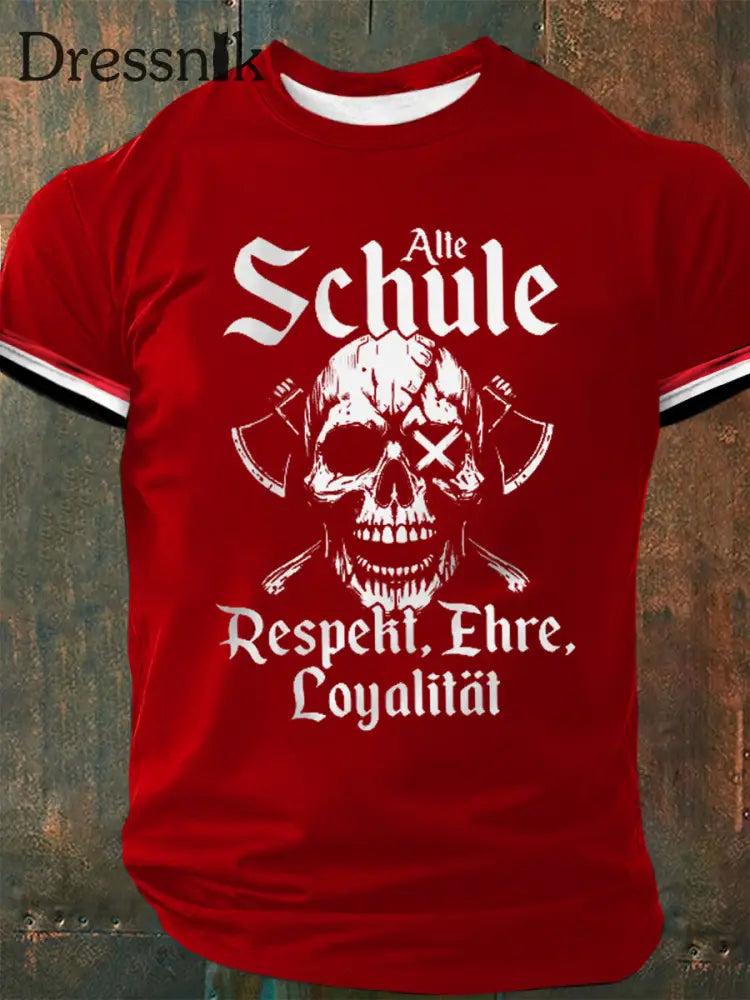 Männer Alte Schule Print Kurzarm T-Shirt Rot / S