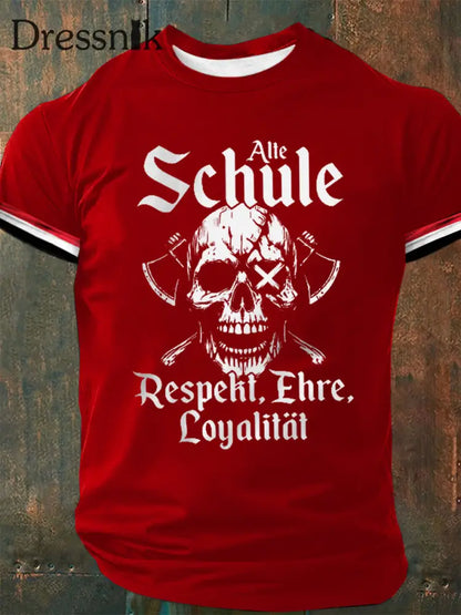 Männer Alte Schule Print Kurzarm T-Shirt Rot / S