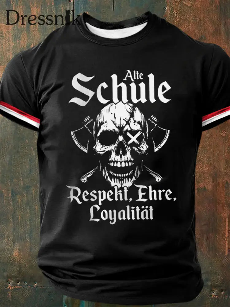 Männer Alte Schule Print Kurzarm T-Shirt Schwarz / S