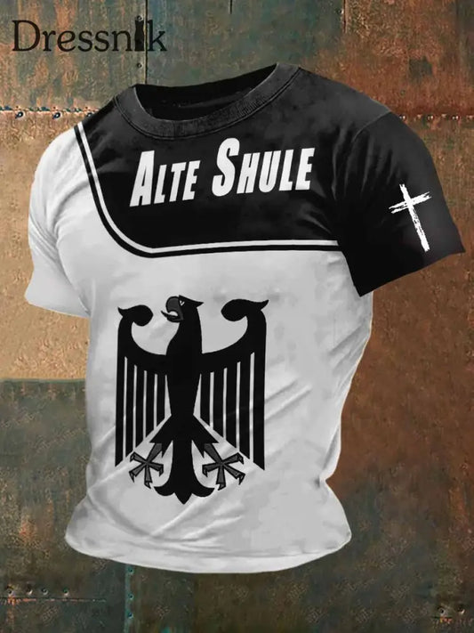 Männer Alte Shule Print Vintage Mode Kurzarm T-Shirt Schwarz / S