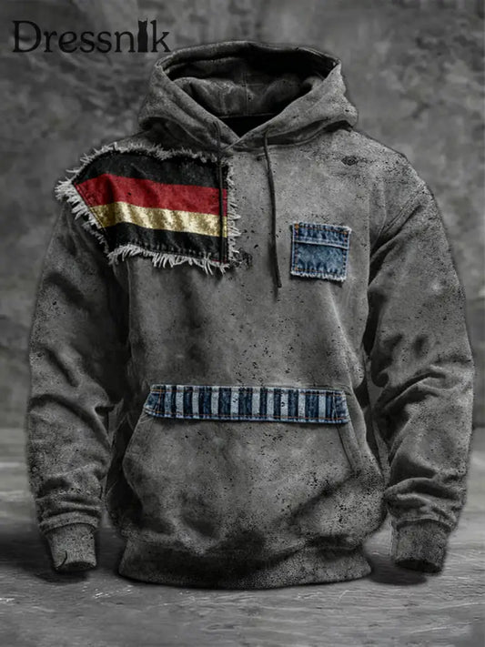 Männer Asymmetrische Deutschland Flagge Denim-Patch Hoodie mehrfarbig / S