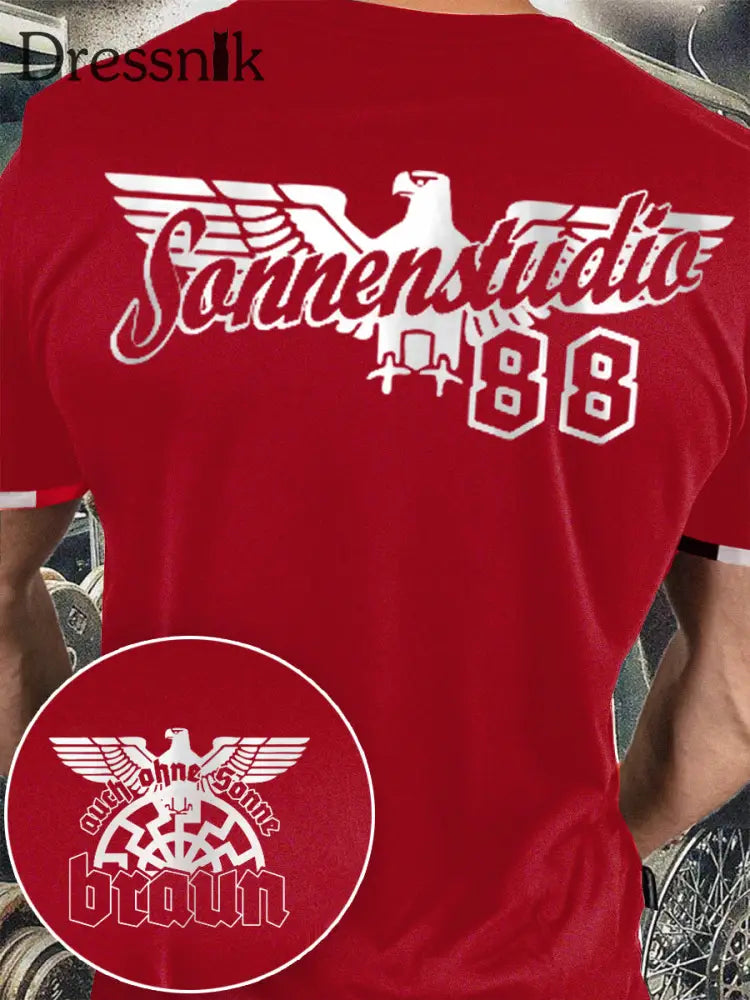 Männer Auch ohne Sonne Braun 88 bedrucktes Kurzarm-T-Shirt Rot / S