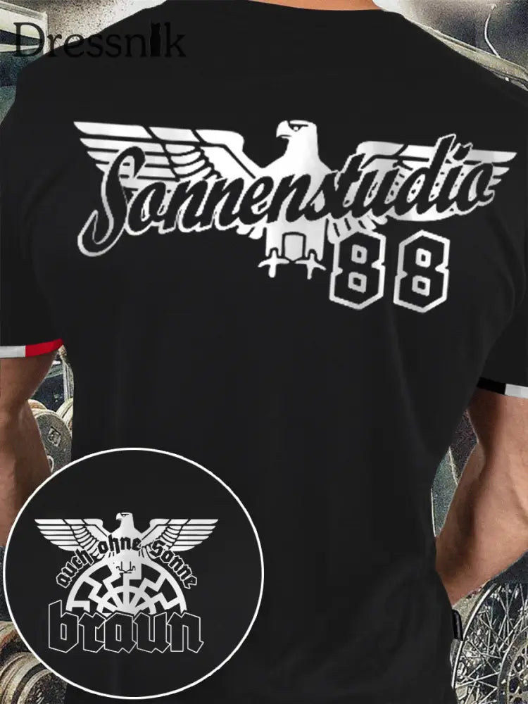 Männer Auch ohne Sonne Braun 88 bedrucktes Kurzarm-T-Shirt Schwarz / S