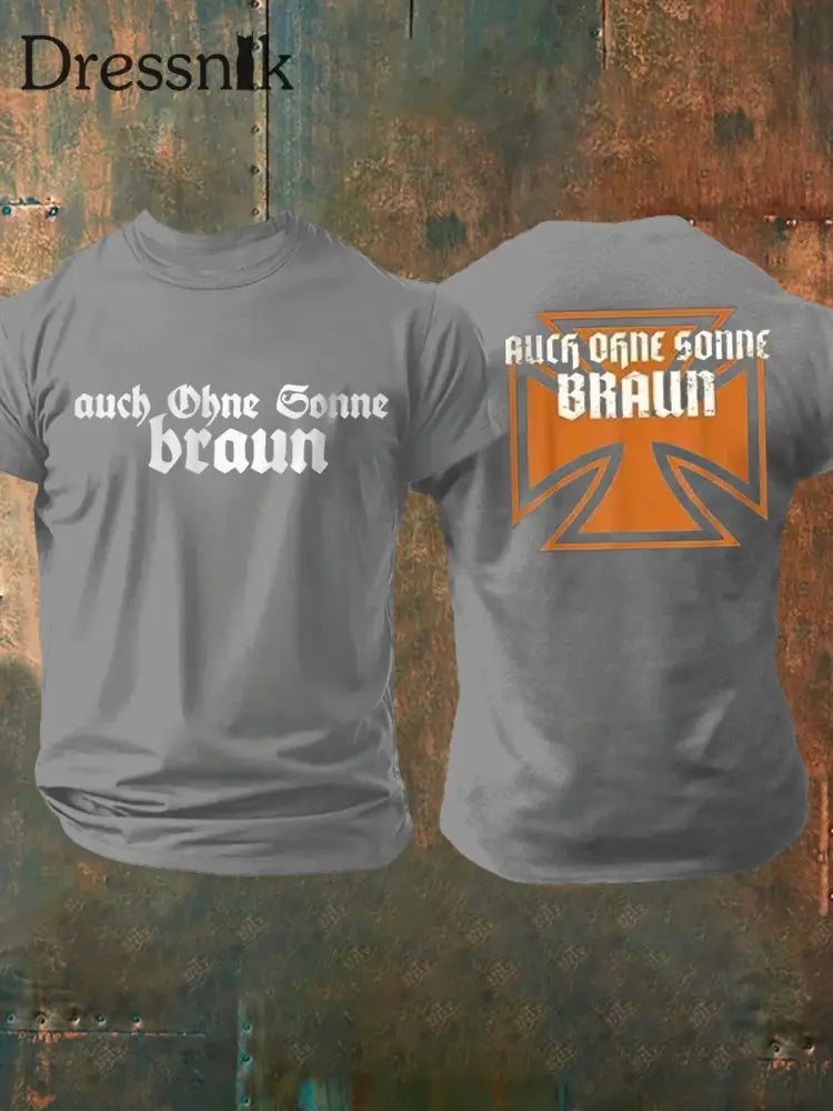 Männer Auch ohne Sonne braun bedrucktes Kurzarm-T-Shirt Hellgrau / S