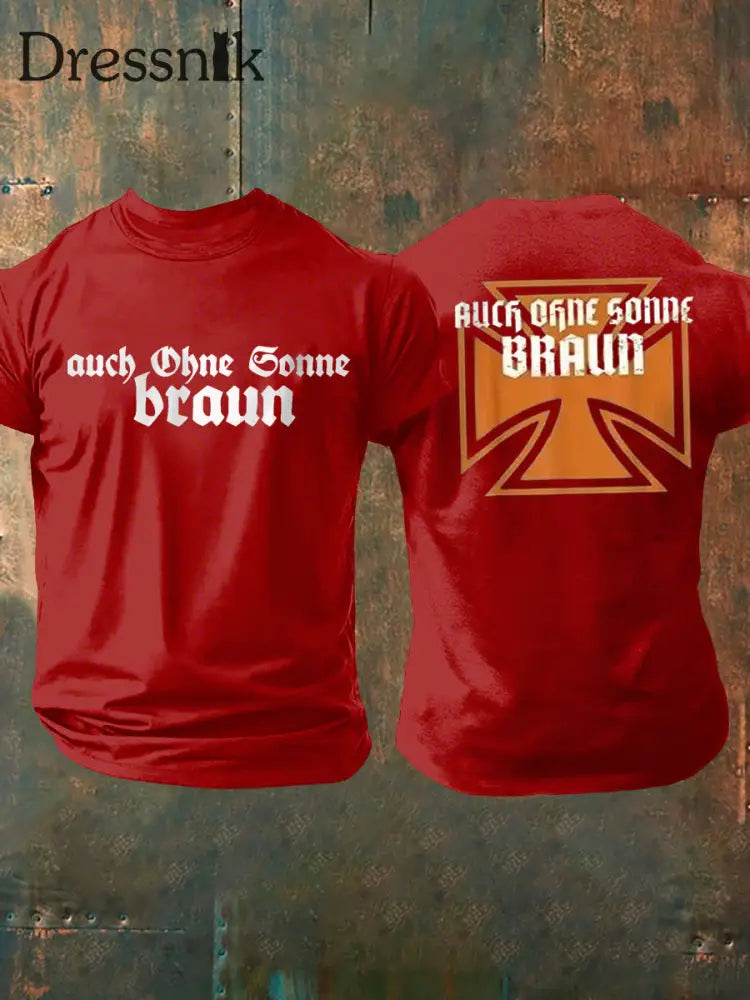Männer Auch ohne Sonne braun bedrucktes Kurzarm-T-Shirt Rot / S