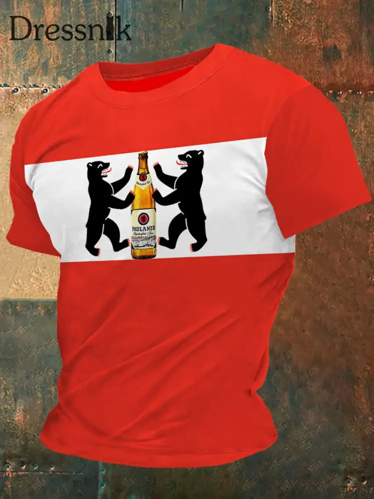 Männer Berliner Bär liebt Bierdruck Vintage Mode Kurzarm T-Shirt Rot / S