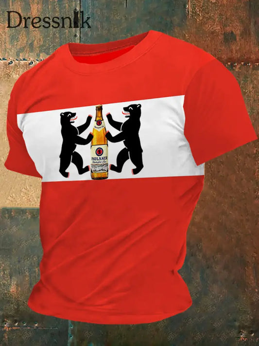 Männer Berliner Bär liebt Bierdruck Vintage Mode Kurzarm T-Shirt Rot / S