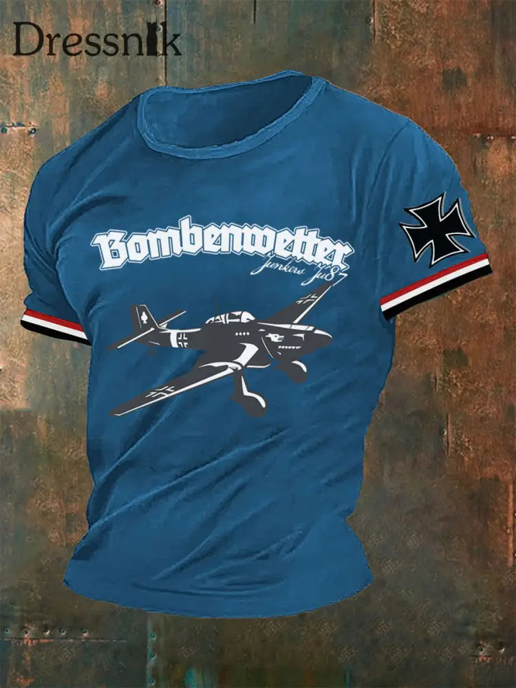 Männer Bomben wetter JU87 Militaria WW II Soldaten Wehrmacht Luftwaffe Flugzeug T-Shirt Blau / S