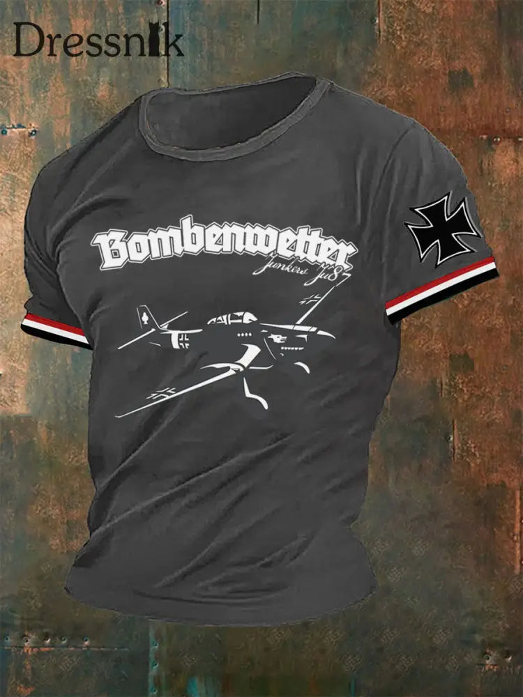 Männer Bomben wetter JU87 Militaria WW II Soldaten Wehrmacht Luftwaffe Flugzeug T-Shirt Grau / S