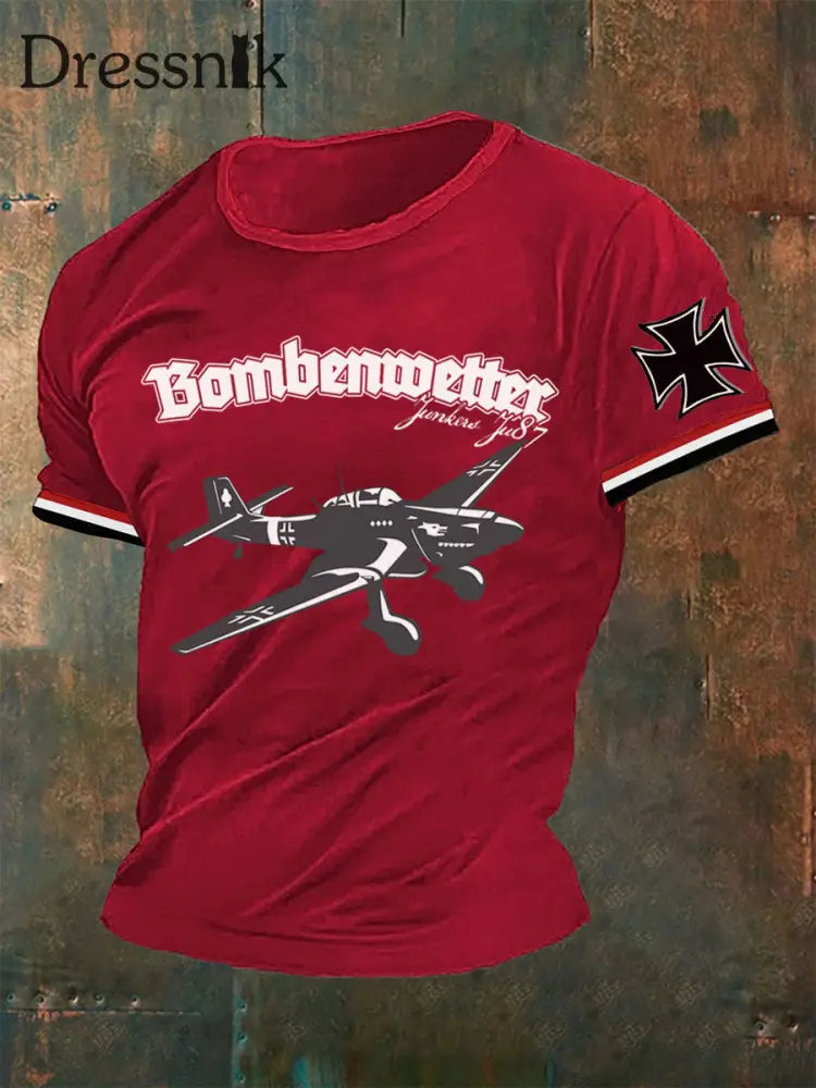 Männer Bomben wetter JU87 Militaria WW II Soldaten Wehrmacht Luftwaffe Flugzeug T-Shirt Rot / S