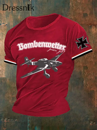 Männer Bomben wetter JU87 Militaria WW II Soldaten Wehrmacht Luftwaffe Flugzeug T-Shirt Rot / S