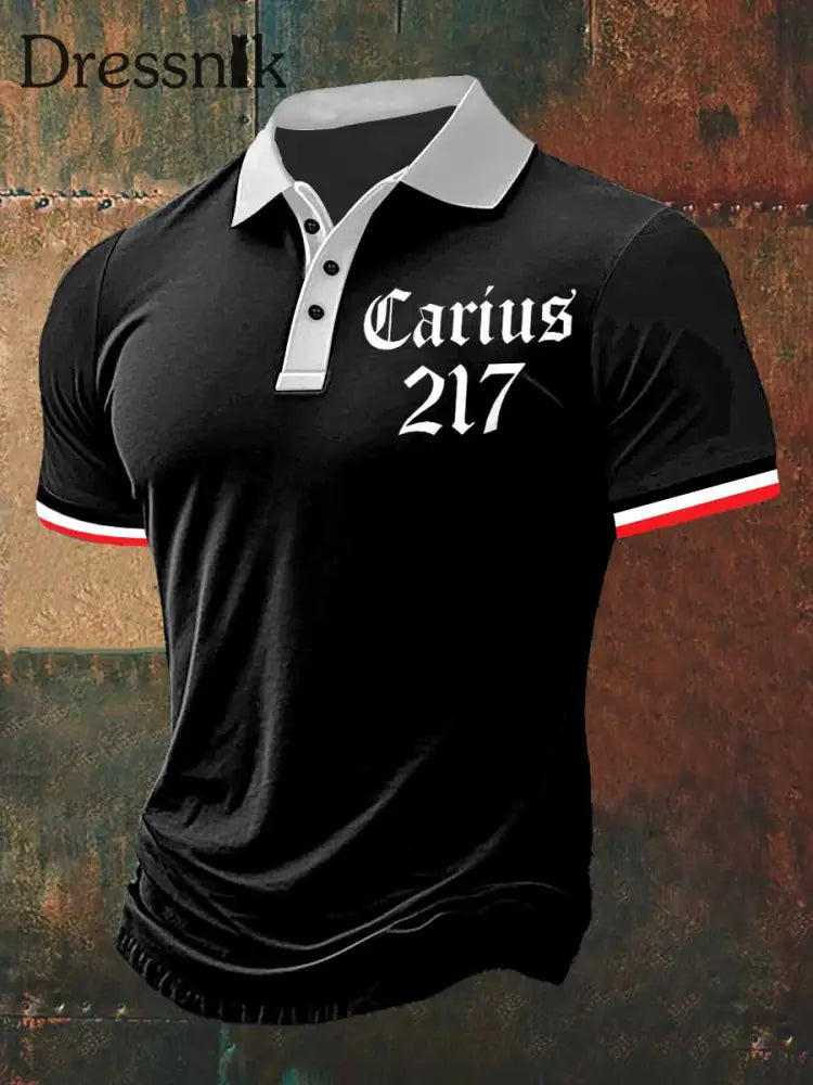 Männer Carius Print Polo Hals Kurzarm T-Shirt Schwarz / S