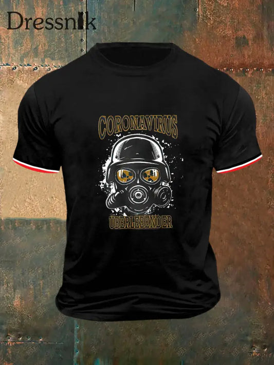 Männer Coronavirus Print Vintage Mode Kurzarm T-Shirt Schwarz / S
