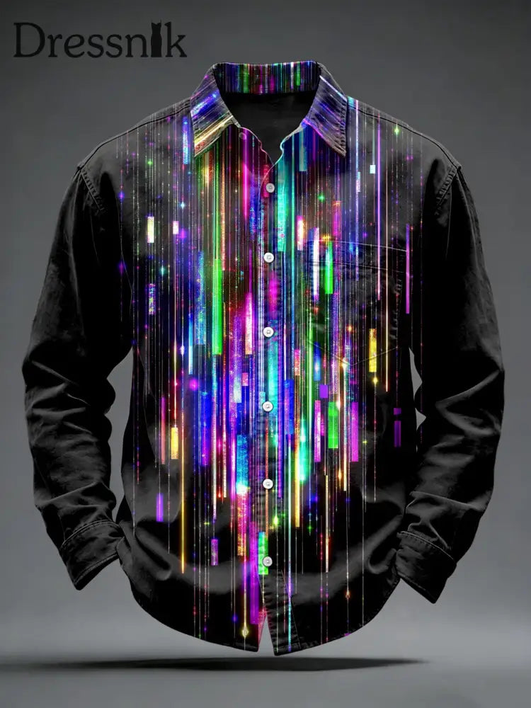 Männer Cyber Graffiti Print Schwarzes Hemd Schwarz / S