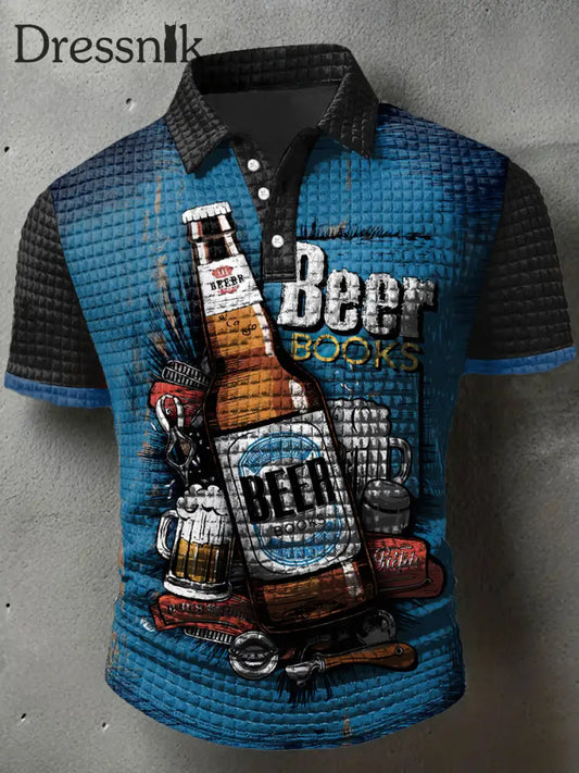 Männer das beste Bier Print Waffel Polo Hals Kurzarm T-Shirt mehrfarbig / S