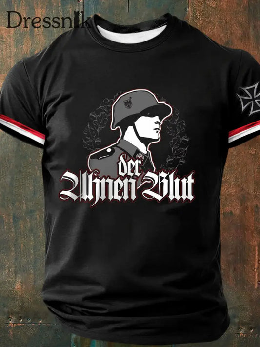 Männer Der Ahnen Blut bedrucktes Kurzarm-T-Shirt Schwarz / S
