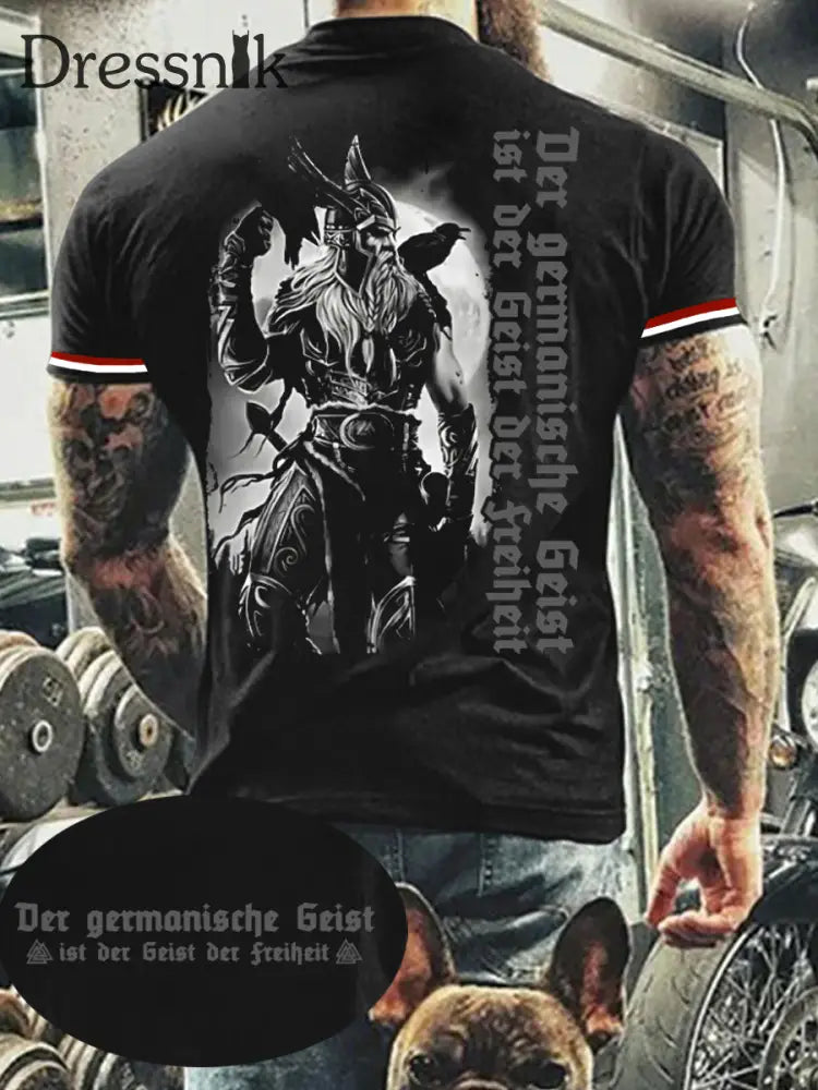 Männer Der Germanische Geist bedrucktes Kurzarm-T-Shirt Schwarz / S