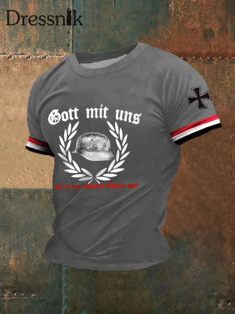 Männer Der Stahlhelm bedrucktes Kurzarm-T-Shirt Hellgrau / S