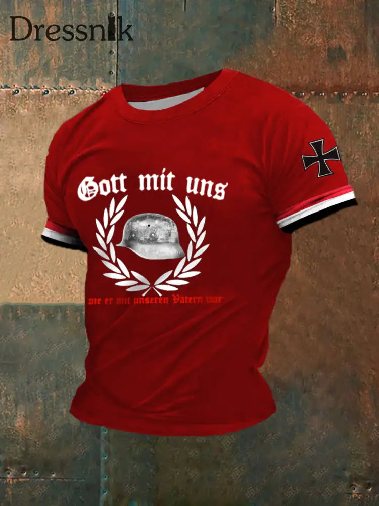 Männer Der Stahlhelm bedrucktes Kurzarm-T-Shirt Rot / S