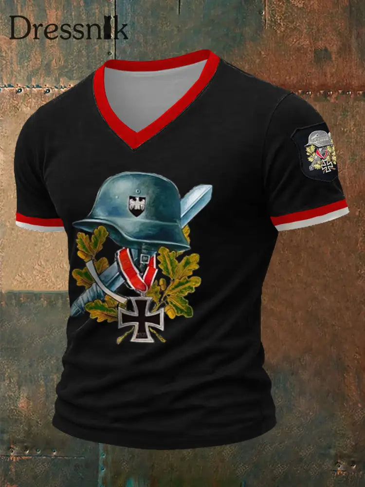 Männer Der Stahlhelm bedrucktes Kurzarm-T-Shirt Schwarz / S