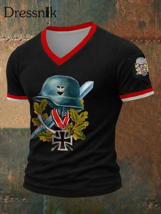 Männer Der Stahlhelm bedrucktes Kurzarm-T-Shirt Schwarz / S