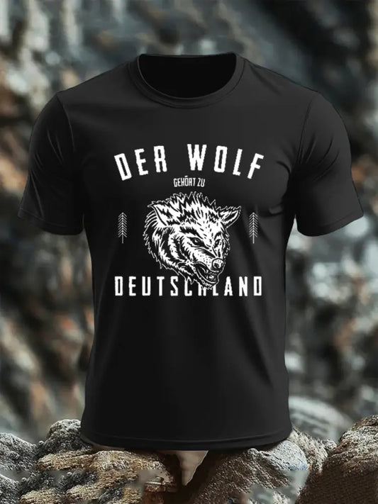 Männer Der Wolf gehört zu Deutschland Baumwoll-Kurzarm-T-Shirt Schwarz / S