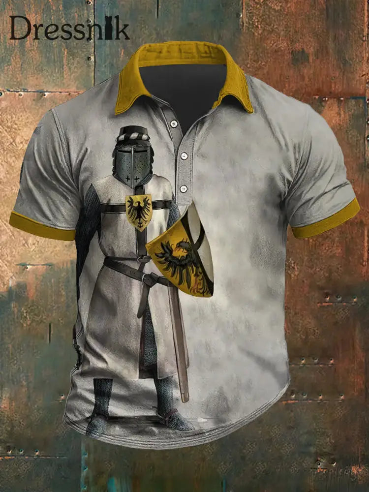 Männer Deutsch Ritter Print Polo Hals Kurzarm T-Shirt bunt / S
