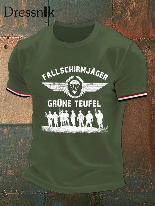 Männer Deutsche Fallschirm jäger Grüne Teufel Springerab zeichen Fallschirm springer Kurzarm T-Shirt Armee grün / S