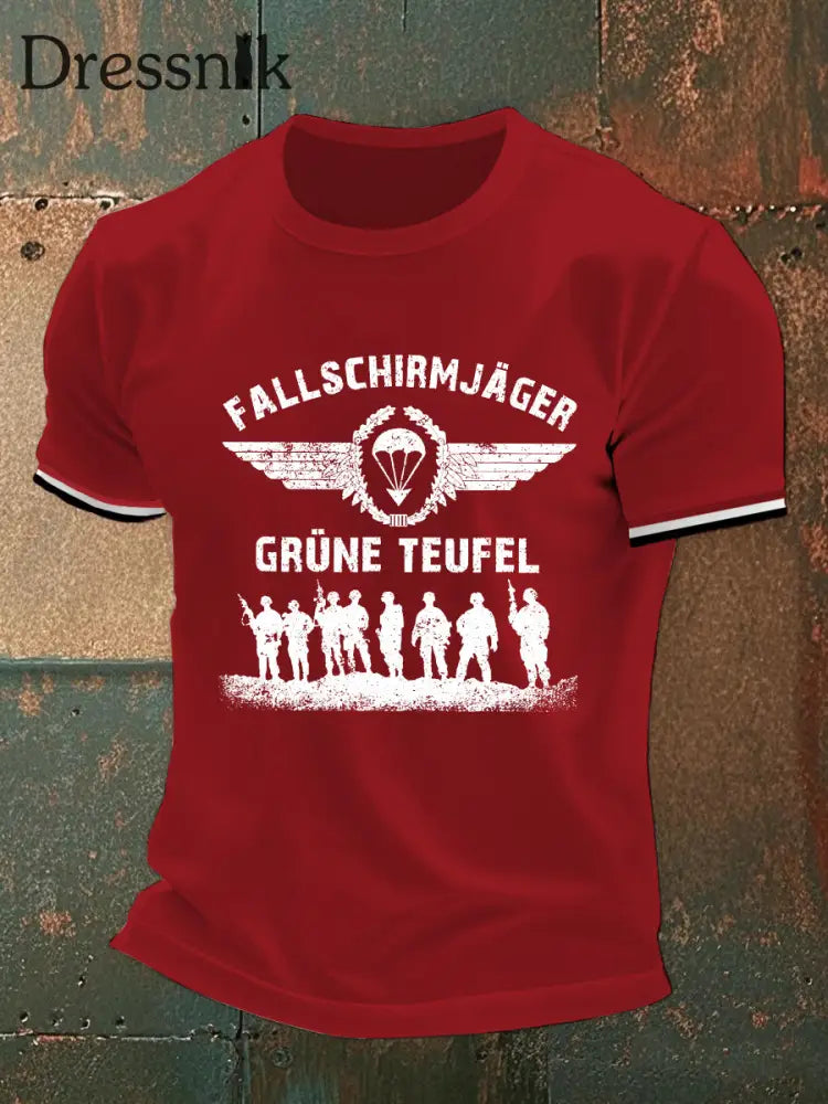 Männer Deutsche Fallschirm jäger Grüne Teufel Springerab zeichen Fallschirm springer Kurzarm T-Shirt Rot / S